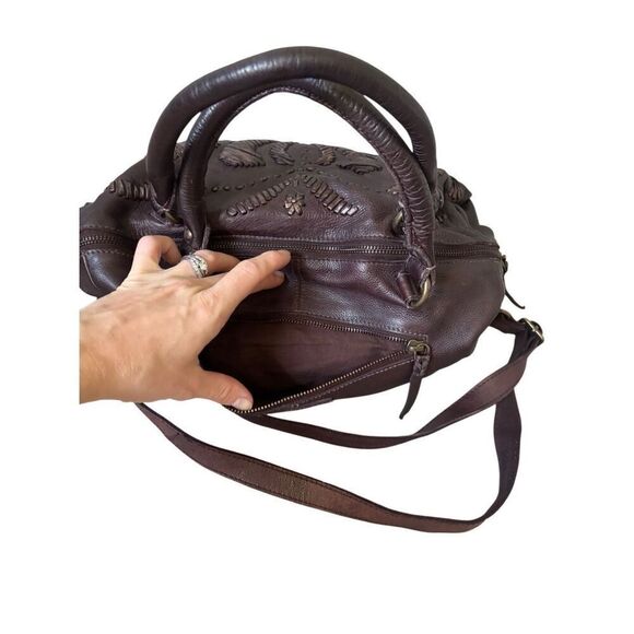 Old Trend Genuine Leather Purse Bag Brown Embroidered Shoulder Top Handles Boho - Picture 7 of 16